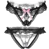 5 pçs / lote 5 estilo preto cor pérola calcinha mulheres underwear sexy g cordas lace thongs cintura baixa bowknot strings lj200822