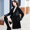 Damen Wollmischungen Lederjacke Mode Herbst Winter Zweiseitiges Fell Lammhaar Mittellanges schwarzes Temperament Mantel lässig weiblich Phyl22