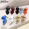 Slippers Eilyken Fashion Woman Handmade Weave Knitted Lady Crossover Open Toe Thin Heels Party Sandals White Black Blue Size 42220308