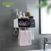 ECOCO Wall Mount Automatic Toothpaste Dispenser Bathroom Accessories Set Squeezer Toothbrush Holder Tool 211222