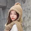 Beanie/Skull Caps Little Hat 2021 Winter One-piece Scarf Plus Velvet Warm Korean Fashion Joker Face Protection Knitted Ladies1