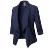 Cappotto blazer da donna CINESSD con intaglio a maniche lunghe increspato in cotone solido casual giacca slim da ufficio da donna blazer blu navy cappotti 201201