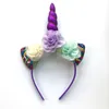 Glitter Metallic Unicorn Headband Girls Chiffon Flowers Hairband For Kids leaf flower Unicorn Horn Party Hair Accessories5393617