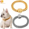 Metall husdjur kedja hund krage rostfritt stål hund katt sliptraining walking collar husdjur leasher valp halsband silver guld leveranser lj201109