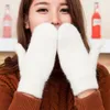 Cinq doigts gants femmes hiver épais tricoté cachemire double couche peluche laine tricot chaud mitaines femme mignon gants complets1