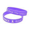 100 Stück „End Domestic Violence The Silence“-Gummiarmband mit Tinte gefülltem Logo, violett, Erwachsenengröße, Werbegeschenk 6341445