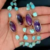 Yygem Natural Faceted Oval Amethyst Larimar Nugget Różaniec Chainbezel Zestaw Sweter Wrap Naszyjnik 29 "Q0531