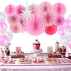 13pcs anniversaire pinwheels décorations de fête rose suspendus ventilateurs de papier fleur de mariage baby shower rose anniversaire fête fournitures Y200903