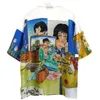 Designers de moda Camisas masculinas de seda Casablanca Frutas indianas Raquete de tênis de mesa temperamento Camisa de manga curta de cetim camiseta de praia de verão camisetas de luxo