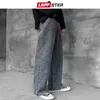 Lappster Mężczyźni Koreański Streetwear Szerokie Nogi Baggy Dżinsy Męskie Jesień Harajuku Vintage Niebieskie Dżinsowe Spodnie Męskie Casual Cargo 220302