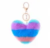 Mode skarvning hjärta boll pom pom nyckelchain fluffy faux kanin päls pompom nyckelchain kvinnor väska charms prydnad jul nyckeling db310