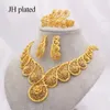 Dubai Gold Color Smyckesuppsättningar för kvinnor Africa Etiopiska bröllopsgåvor Halsbandörhängen Ringarmband Party Jewelery 201224
