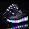 Heelies LED Light Sneakers with Double TWO Wheel Boy Girl Roller Skate Casual Shoe Boy Lover Girl Zapatillas Zapatos Con Ruedas Y2253V