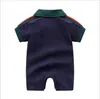 2022 Baby Boys Girls Rompers Summer Toddler Kortärmad Jumpsuits Bomull Spädbarn Nedgång Krage Onesies Barnkläder
