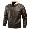 2020 New Winter Leather Jacket Men Fur Collar Motorcycle Leather Jacket Multi-pocket Thick Fleece Men PU Jackets Coats