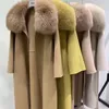 Ihobby Wysokiej Jakości 100% Wełny Damskie Fox Fur Collar Winter Coat Moda Woolen Pas Płaszcz 201218