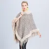 C5330 New Autumn Winter Women's Outwear Ponchos Faux Fur Collar Cloak Tassels Leopard Poncho