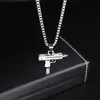 Colares de pingentes de moda de pistola uzi colar para homens menino menino aço inoxidável Hip Hop Chain Link Jewelry1