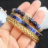 Mode 3pcs Ensemble Léopard Bangel Bracelet Hommes Femme Bleu Cz Ball Cz Panthère Couronne Tressage Bracelet En Acier Inoxydable Ensembles Bracelets Bijoux