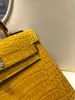 Sac à main en cuir crocodile 7a qualité authentique sacs à main cousus de couleur jaune réelle threadqqv32l