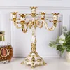 Luxury 5-arms Candle Holders Wedding Centerpiece Shiny Gold Plated Candlestick Holder Party Anniversary Home Decorations 5XX129 Y200109