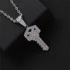 Luxury Diamond Key Necklace Pendant Iced Out Zircon Gold Silver Plated Mens Bling Hip Hop Jewelry304T