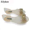 Eilyken Women Sandals Summer Style Bling Bowtie Jelly Shoes Woman Casual Peep Toe Sandal Crystal Flat Shoes Size 35-40 Y200405