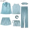 Dames 7-delige pyjamasets Streepprint Satijn Zijden Pyjama Damesnachtkleding Mooie huiskleding Lange en korte pijama 201217