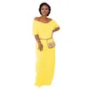 Candy Color Loose Maxi Vestidos Lady Long Dress Bohemian Women Off The Shoulder Short Sleeve Robes With Pocket T200618