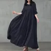 Kadın Yaz Sundress 2022 Kaftan Pileli Maxi Elbise Casual Yarım Kollu Uzun Vestidos Kadın O Boyun Robe