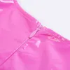 Lvinmw 섹시한 핑크 PU 가죽 Bodycon 드레스 2019 여름 여성 민소매 낮은 컷 백 지퍼 탄성 미니 드레스 파티 클럽 드레스 T200603