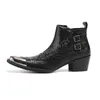 High Heels Business Men Dress Shoes Winter Fashion Black Leather Boots Square Toe Casual Party Short Boots Motorcycle Boots