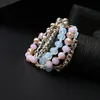 Bedelarmbanden gevlochten touwketen lange gelaagde kralen armband roze blauw handgemaakte magneet accessoires goud kleur1