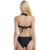 2021 Svart Bandage One Piece Women Badkläder Sexig Deep V Halter Backless Baddräkt Sommarstrand Badräkt