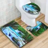 Paisaje de cascada 3D Cortina de ducha impermeable Baño Paisaje Árboles Flor Estera de baño Conjunto Pedestal Alfombra Tapa Tapa de inodoro Y200108