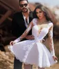 ファッションロングスリーブレースホワイトショートウェディングドレス2021シアーネックブライドドレスVestido Corto de Novia Plus Size Bridal Gowns287T