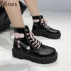 Boots Chunky Platform Lace-up Women Motorcycle Ankle Female Punk Shoes Thick Sole Black Women's