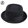 FS Wool Felt Pork Pie Hats Men Wide Brim Black Church Fedora Mans Hat Jazz Vintage Ribbon Trilby Panama Gangsters Caps Y200110