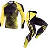 Erkek Spor Koşu Set Sıkıştırma T-Shirt + Pantolon Cilt-Sıkı Uzun Kollu Spor Rashguard MMA Eğitim Giysileri Spor Yoga Y1221 Suits