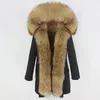 Wasserdichte Parka Winterjacke Frauen Echt Pelzmantel Natürliche Waschbär Pelz Kragen Kapuze Dicke Warme Oberbekleidung Streetwear Bomber 201215