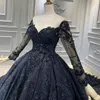 Luxury Ball Gowns Wedding Dresses Black Long Sleeves Feathers Bridal Gowns Dubai Arabic Custom Made Wedding Dress Robes De Mariée