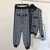 Chándales para mujer Luzuzi Mujeres Trajes Trajes Vintage Botón Plover Plaid Ziipper Punto Cardigans Lante Pantalones Otoño Winte 2pcs Set