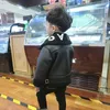New Autumn&Winter Leather Jacket Baby Girl&Boy Kids Cool Black Coat Clothing Faux Letter Thick Jacket 201104