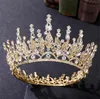 Royal Red Full Round Crown Rhinestone Tiara Wedding Women Bridal Accessori per capelli di moda per capelli Crystal Green Silver Gold Oro