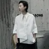 Femmes blanc asymétrique grande taille Blouse nouveau revers à manches longues coupe ample chemise mode printemps automne 1R590 201201