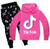 Tik Tok Set For Big Boy Girl Tracksuit Clothes Autumn Winter Tiktok Kid Hooded Sweatshirt+Print Pant 2 PC Outfit Children Sport Suit