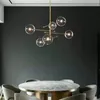 Lampadario a sfera in vetro dal design moderno EMS Lampada a bolle trasparente a 6 teste per lampada da cucina nera / oro