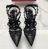 2023 Big Size Designer Pointed Toe 2-Strap with Studs high heels Patent Leather rivets Sandals Women Studded Strappy Dress Shoes Sandals