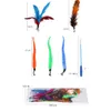 11Pcs/Set Teaser Cat Catcher Retractable Fishing Pole Wand Rod Feather Toy, Great for Kitten Dog Exercising LJ200826