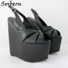 Sorbern Black Matt Women Sandal Wedge High Heels Summer Slingback Cross Straps Shoes Female 18Cm Wedge Unisex